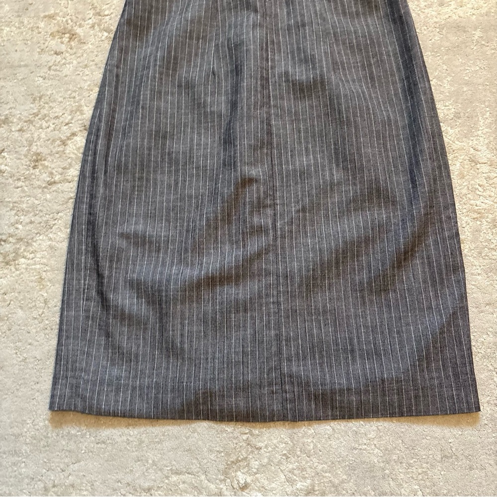 Suzy Shier Grey Pleated Bodice V Neck Pin Stripe Fitted Dress Size Small - Picture 6 of 12
